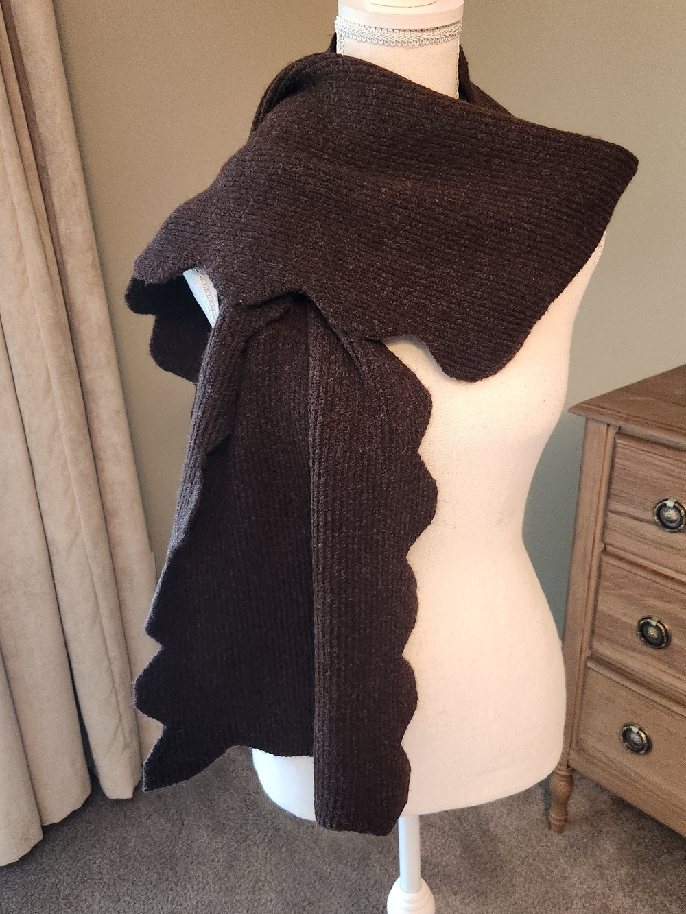 Maeve Chocolate Brown Scalloped-Edge Knit Scarf